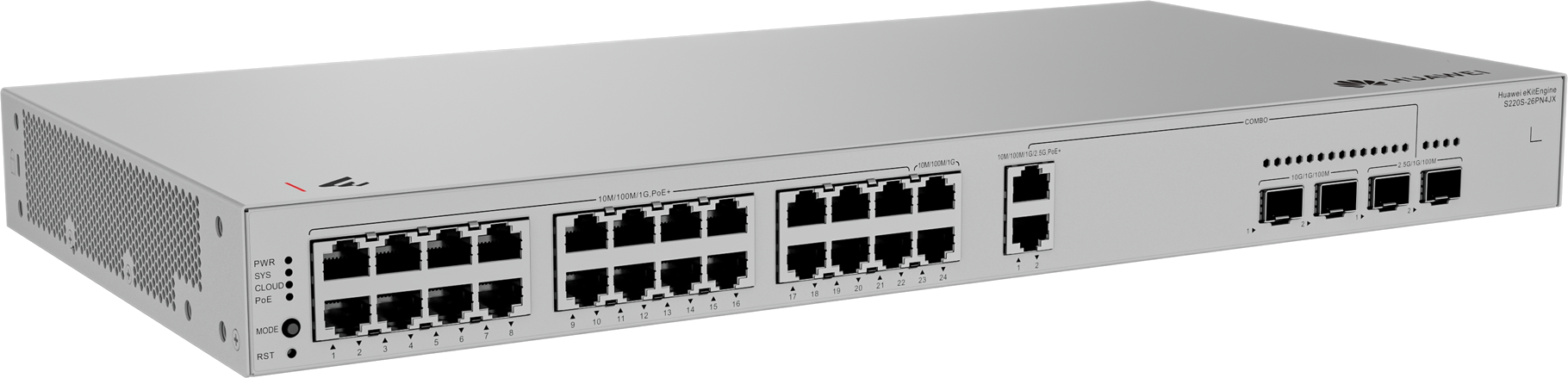 HUAWEI S220S-26PN4JX (24*1000BASE-T (22*PoE+), 2*2.5GBASE-T Combo (PoE+), 2*10GE SFP+, 400W PoE, 98012521