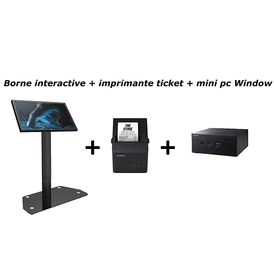 Kit File D'attente Complet Borne Tactile 22" IIyama Prolite T2252mts + Imprimante Ticket EPSON + Mini PC Windows T2252mts + Imprimante Epson + Mini pc