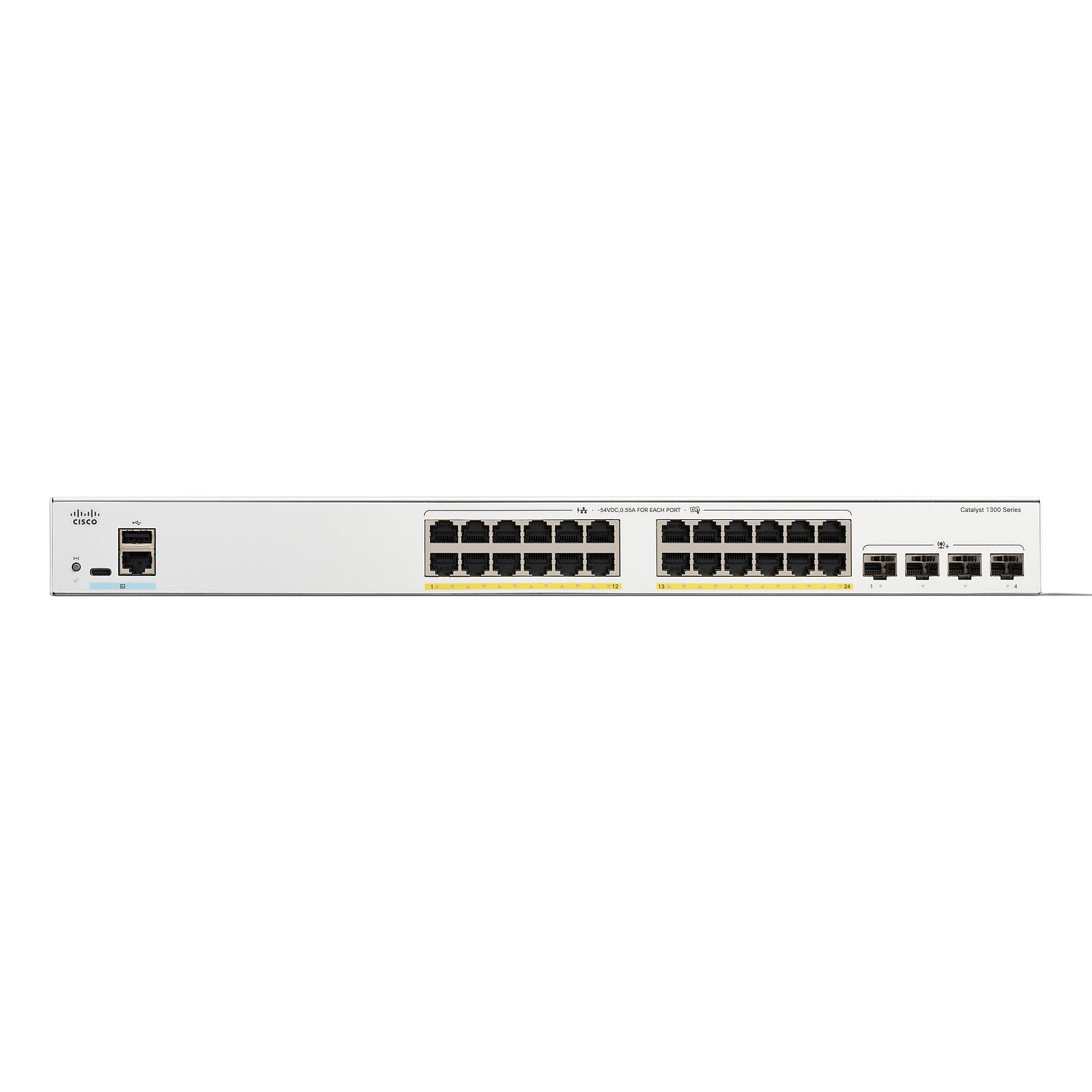 Switch Web Manageable Catalyst 24 ports PoE+ 10/100/1000 Mbps 4 SFP+ Géré Niveau 3  375 Watts Montable sur Rack C1300-24FP-4G