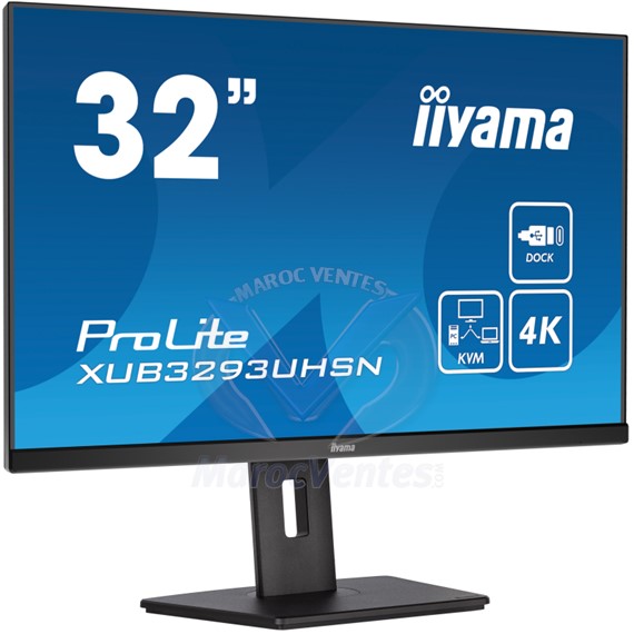 PROLITE Ecran 32 Pouces avec Commutateur KVM Dock USB-C et RJ45 (LAN) HDMI DisplayPort USB-C XUB3293UHSN-B5